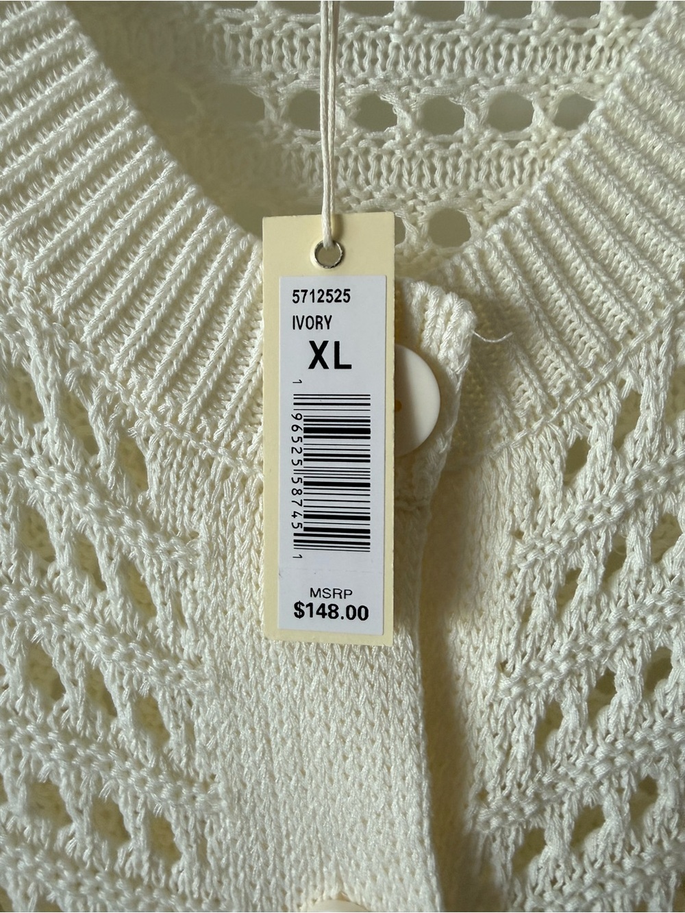Max Studio Ivory XL Open-Knit Button-Front Women’s Cardigan Sweater NWT - Picture 3 of 5
